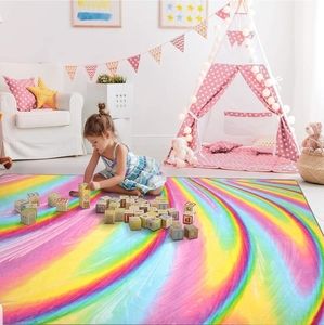 Kids Rug for Girls Room with Non-Slip, Rainbow, Hypoallergenic, Soft